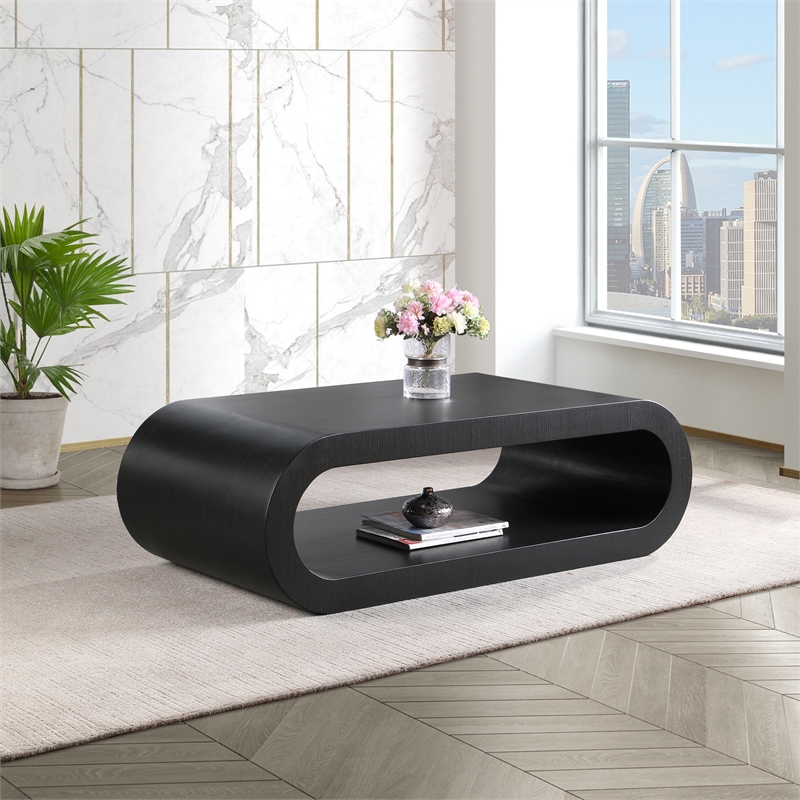 Maklaine Engineered Wood Modern / Contemporary Black Coffee Table