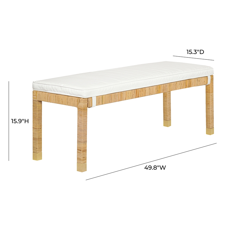 Maklaine Contemporary Coastal Natural Finish Woven Rattan Bench