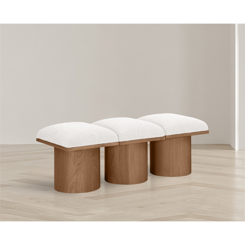 Maklaine Modern / Contemporary Rich Cream Boucle Fabric Bench