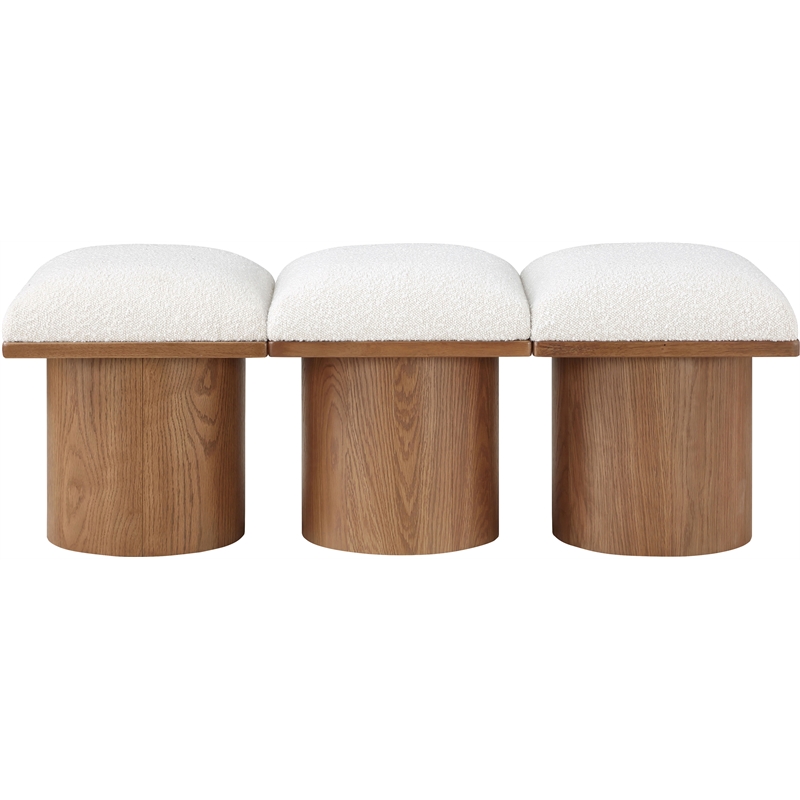 Maklaine Modern / Contemporary Rich Cream Boucle Fabric Bench