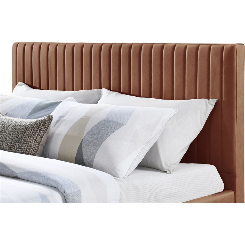 Maklaine Modern / Contemporary Cognac Vegan Faux Leather Queen Bed