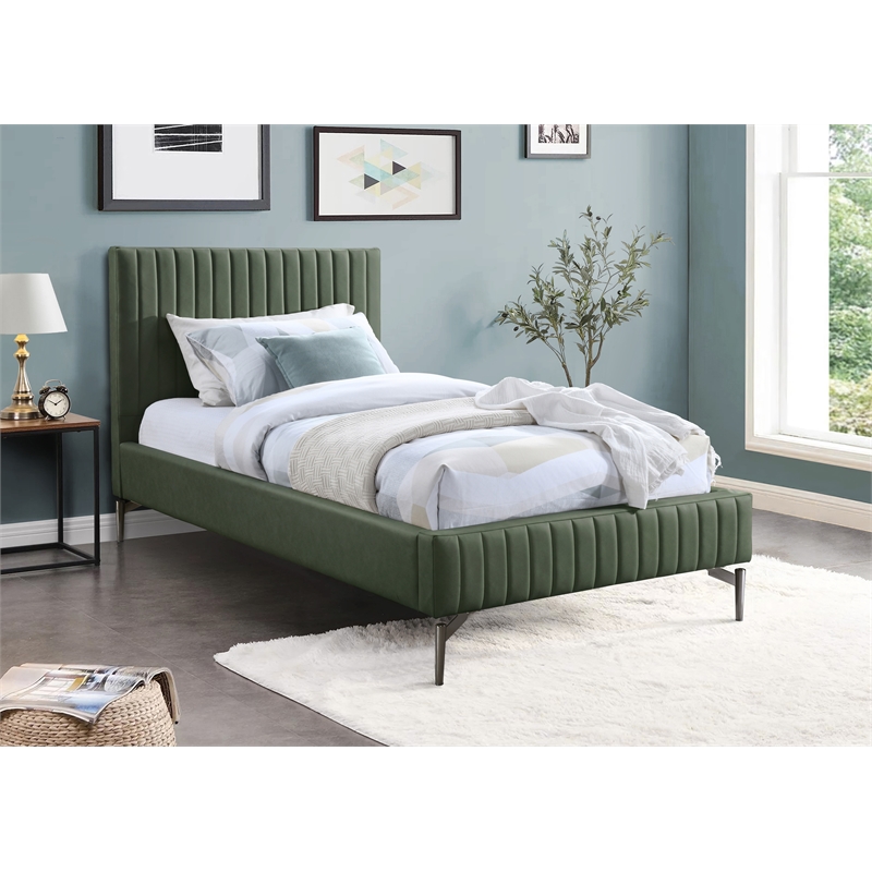 Maklaine Modern / Contemporary Green Vegan Faux Leather Twin Bed