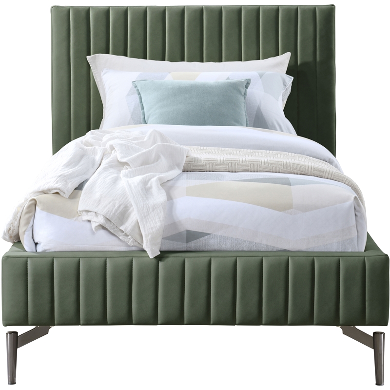 Maklaine Modern / Contemporary Green Vegan Faux Leather Twin Bed