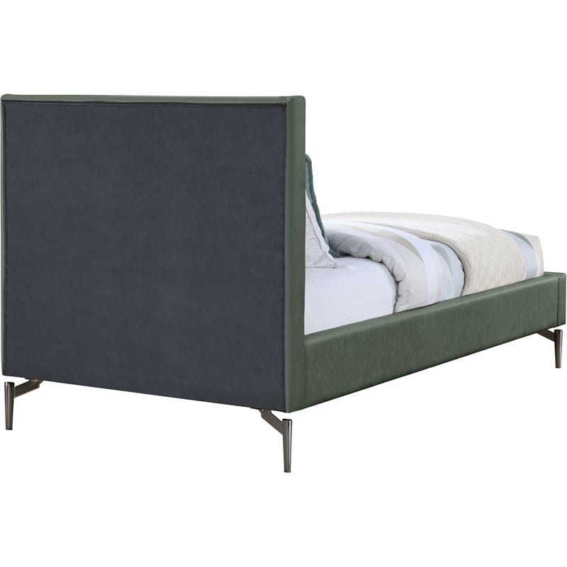 Maklaine Modern / Contemporary Green Vegan Faux Leather Twin Bed