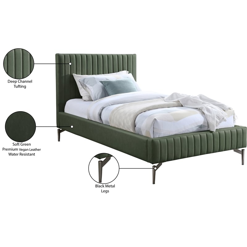 Maklaine Modern / Contemporary Green Vegan Faux Leather Twin Bed