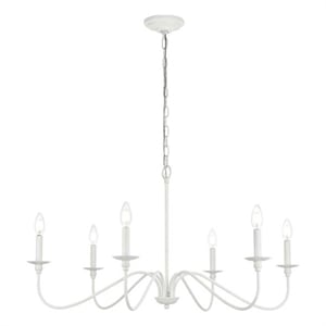 Maklaine 30&quot 6-Light Transitional Metal Chandelier in White Finish