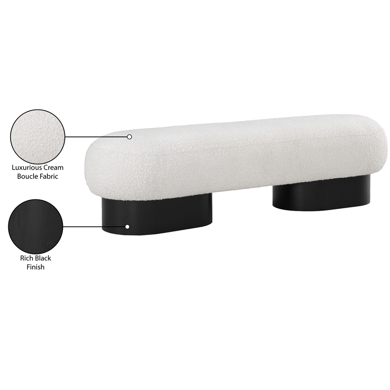 Maklaine Modern / Contemporary Luxurious Cream Boucle Fabric Bench