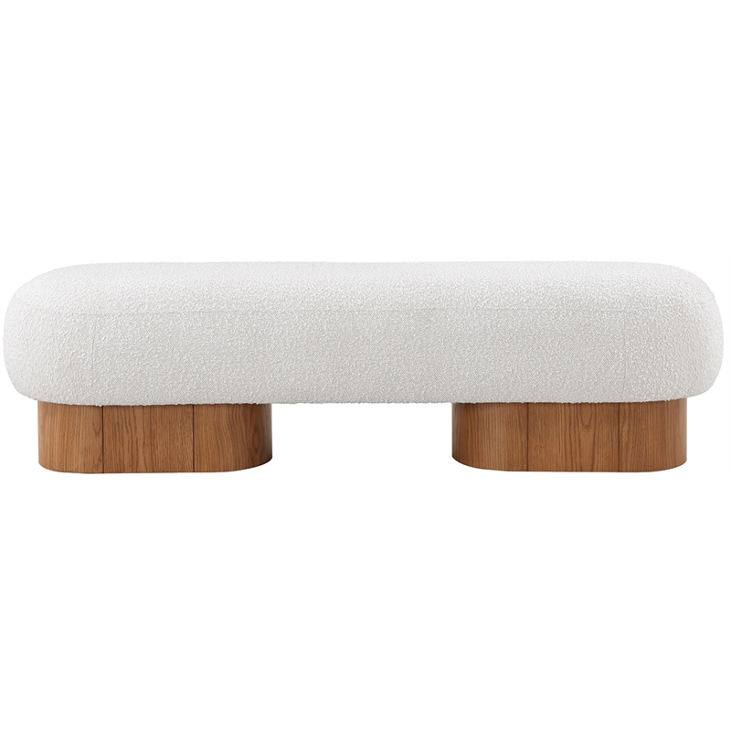 Maklaine Boucle Fabric Cream Bench Rectangular Art Deco 60.5