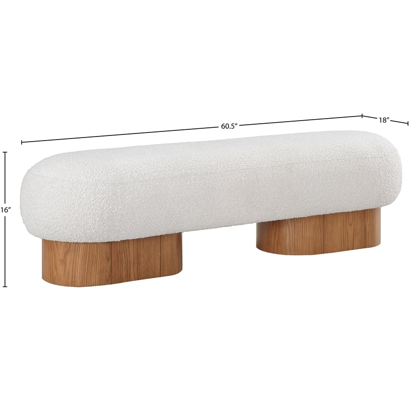Maklaine Boucle Fabric Cream Bench Rectangular Art Deco 60.5
