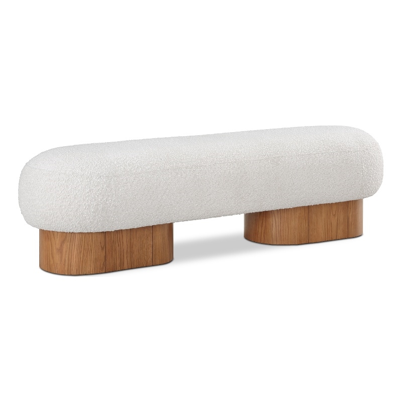 Maklaine Boucle Fabric Cream Bench Rectangular Art Deco 60.5