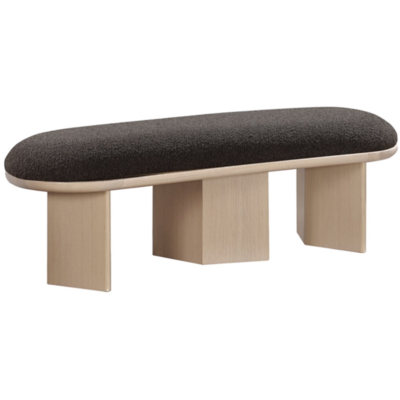Maklaine Modern / Contemporary Luxurious Brown Boucle Fabric Bench