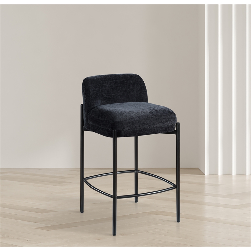 Maklaine Chenille Fabric Black Stool Contemporary 17.5