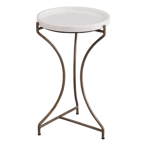 Maklaine Accent Table in Brushed Gold Base with White Marble Top