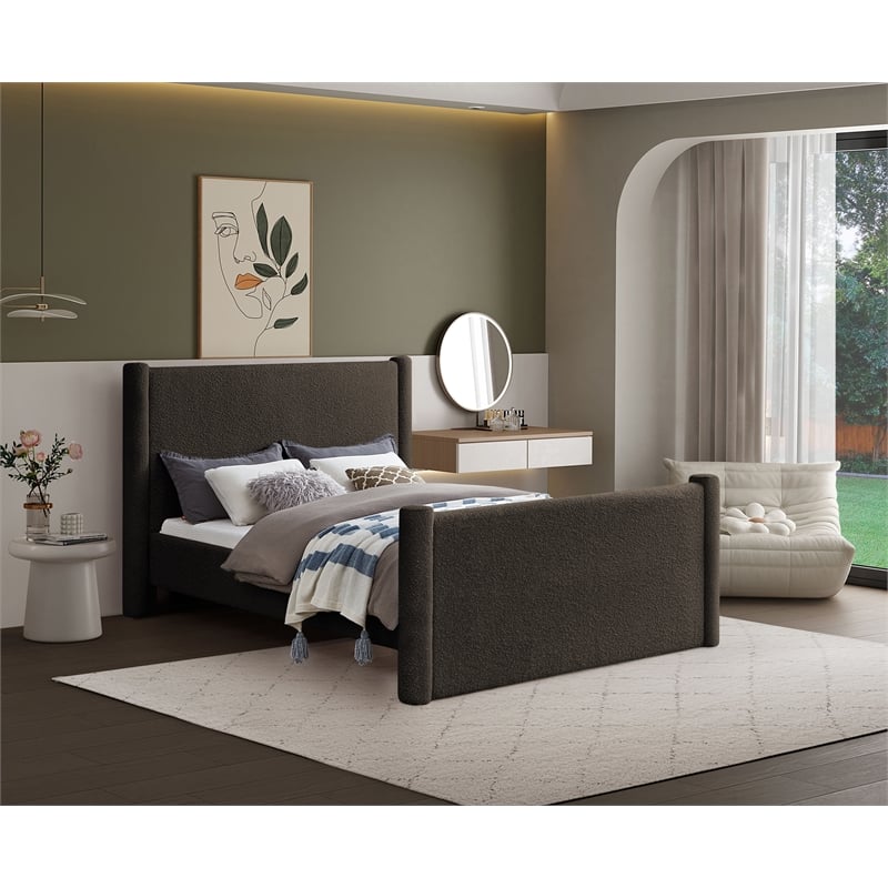 Maklaine Modern / Contemporary Brown Finish Boucle Fabric King Bed