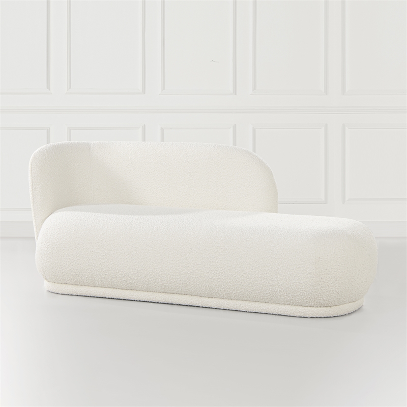Maklaine Boucle Ivory White Chaise Lounge Rounded 75