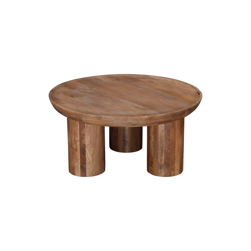Maklaine Contemporary Natural Mango Wood Round Cocktail Table