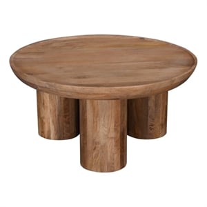 Maklaine Contemporary Natural Mango Wood Round Cocktail Table