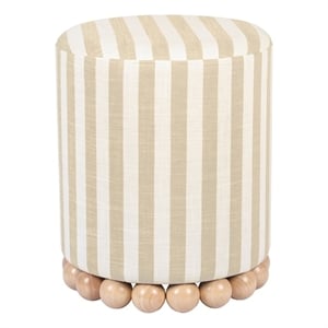 Maklaine Transitional Beige Finish Striped Linen Fabric Ottoman