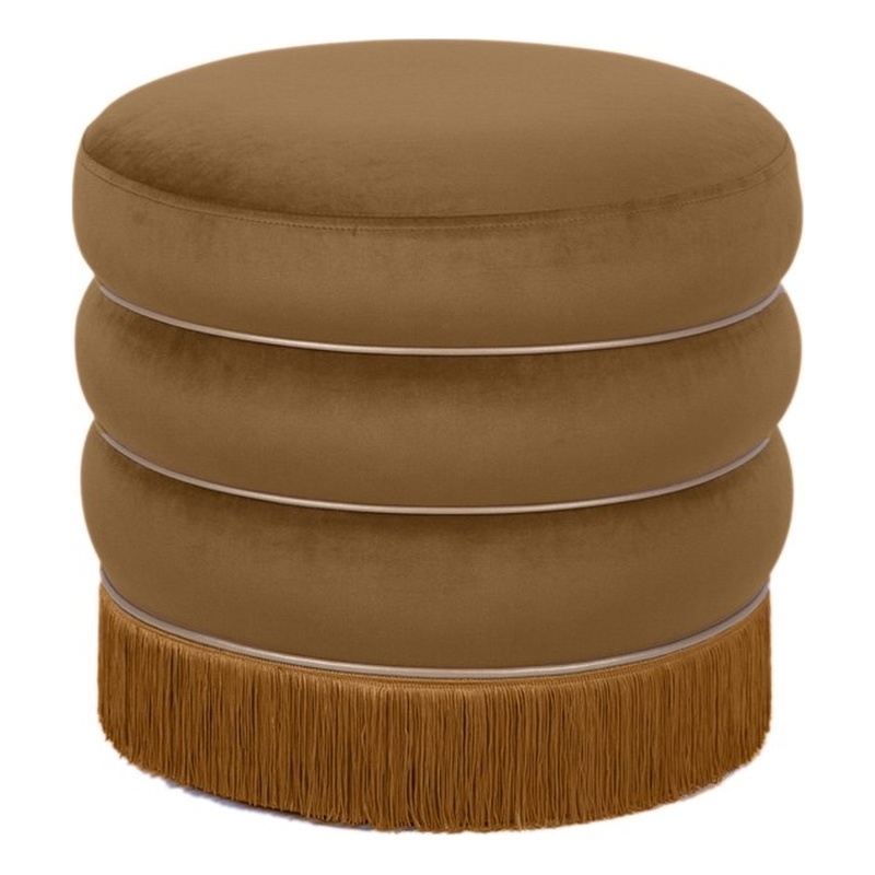 Maklaine Velvet Chocolate Ottoman Rectangular Tasseled Assembled