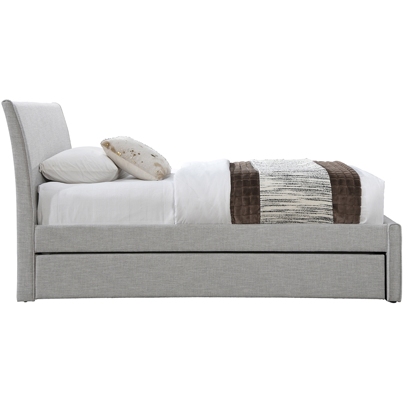 Maklaine Contemporary Grey Linen Textured Fabric Twin Trundle Bed