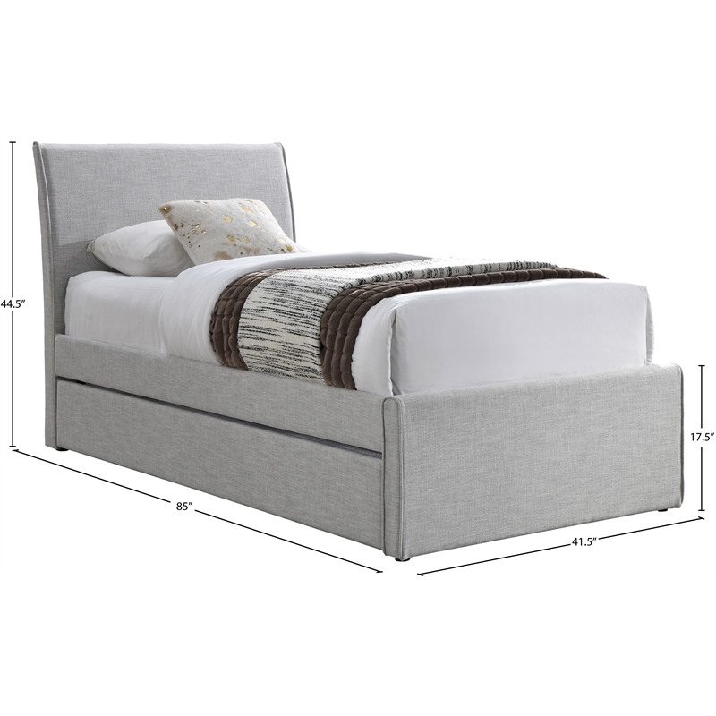 Maklaine Contemporary Grey Linen Textured Fabric Twin Trundle Bed