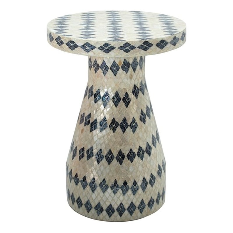 Maklaine Shell Cream & Blue Side Table Square Assembled