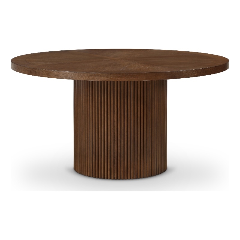 Maklaine Contemporary Brown Beech Wood and Veneer Dining Table