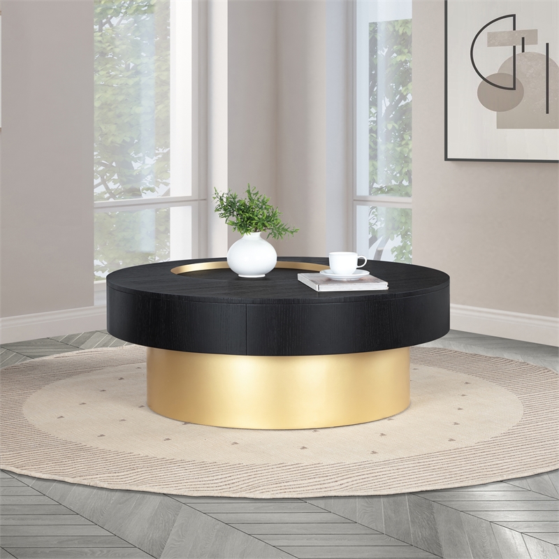 Maklaine Modern / Contemporary Rich Black Finish Coffee Table