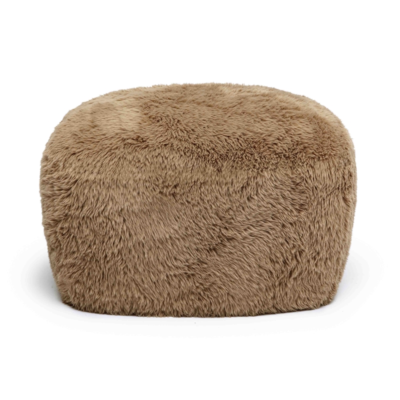 Maklaine Modern / Contemporary Dark Taupe Vegan Shearling Ottoman