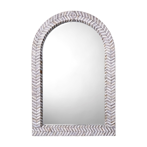 Maklaine Mother of Pearl Grey and White Wall Mirror Arch Textured 30.5&quotH x 18.5&quotW