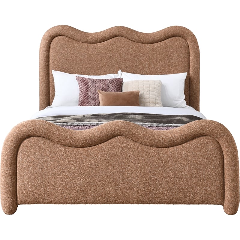 Maklaine Modern / Contemporary Cognac Chenille Fabric Queen Bed