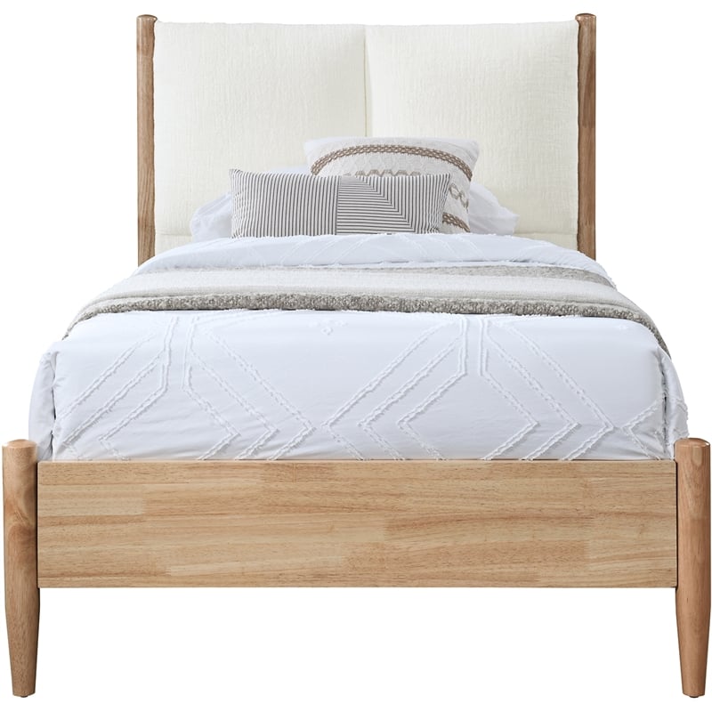 Maklaine Mid-Century Soft Cream Finish Polyester Fabric Twin Bed