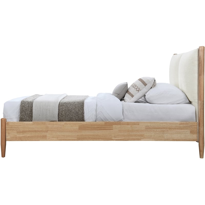 Maklaine Mid-Century Soft Cream Finish Polyester Fabric Twin Bed