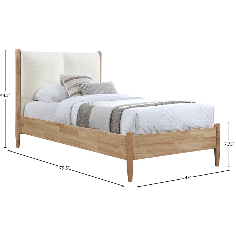 Maklaine Mid-Century Soft Cream Finish Polyester Fabric Twin Bed