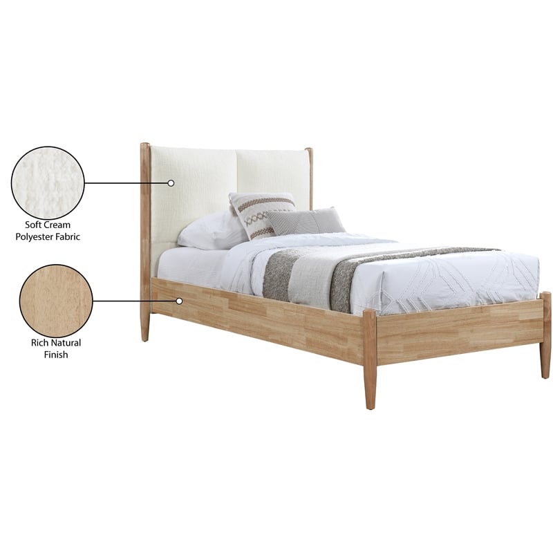 Maklaine Mid-Century Soft Cream Finish Polyester Fabric Twin Bed