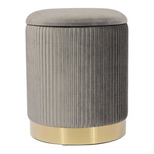 Maklaine 14.2&quotH Transitional Velvet Storage Ottoman in Gray Finish