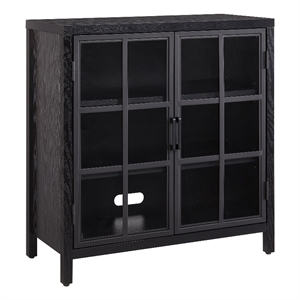 Maklaine Contemporary 31.5&quot Black Grain MDF/Metal/Glass Accent Cabinet