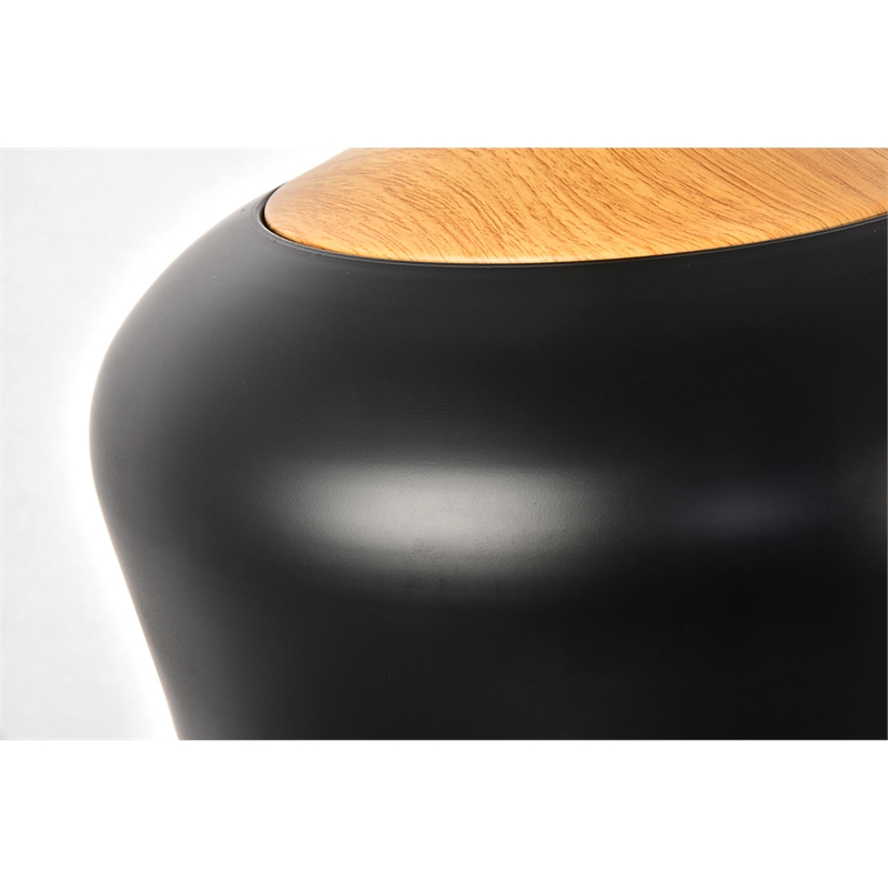 Maklaine Transitional 1 Light Aluminum Pendant in Black & Natural Wood