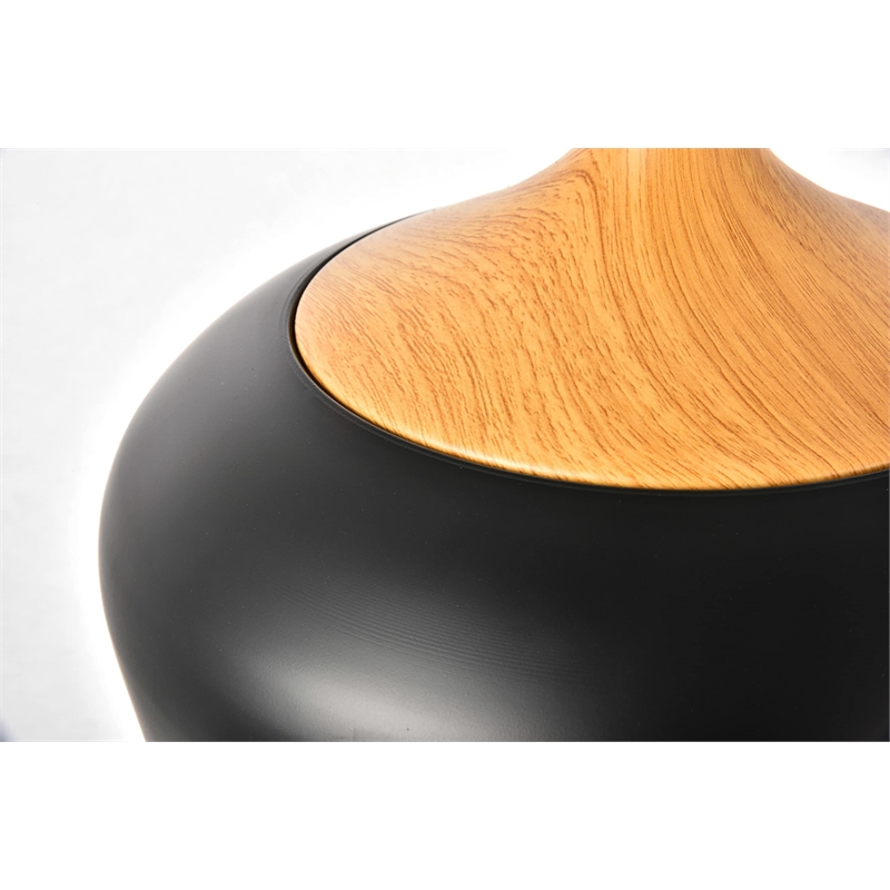 Maklaine Transitional 1 Light Aluminum Pendant in Black & Natural Wood