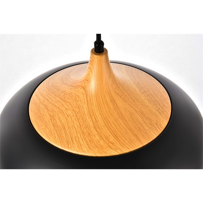 Maklaine Transitional 1 Light Aluminum Pendant in Black & Natural Wood