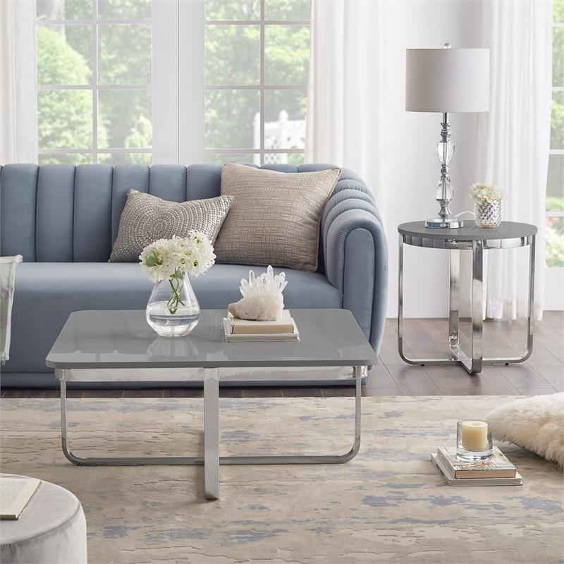 Maklaine Modern Stainless Steel Base Coffee Table in Light Gray/Chrome