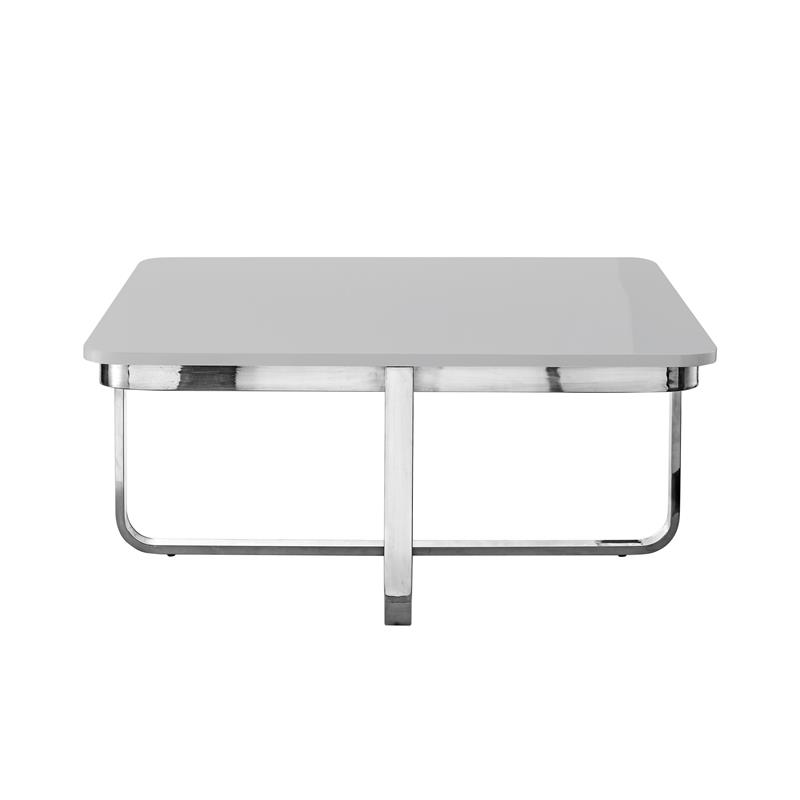 Maklaine Modern Stainless Steel Base Coffee Table in Light Gray/Chrome