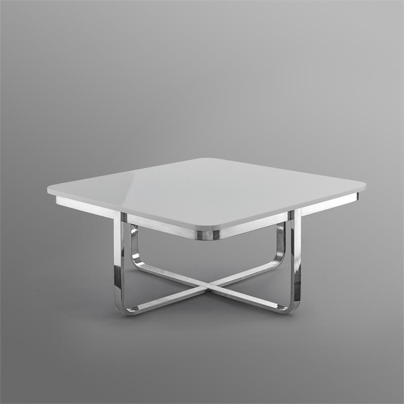 Maklaine Modern Stainless Steel Base Coffee Table in Light Gray/Chrome