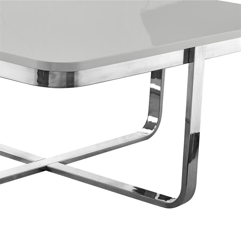 Maklaine Modern Stainless Steel Base Coffee Table in Light Gray/Chrome