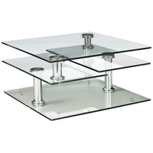 Maklaine 49.5&quot Tempered Glass Multi-Top Motion Cocktail Table in Clear