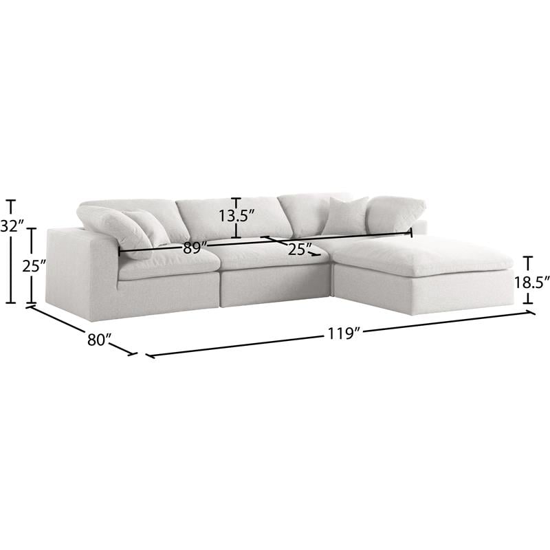Maklaine Contemporary Cream Durable Linen Fabric Modular Sectional