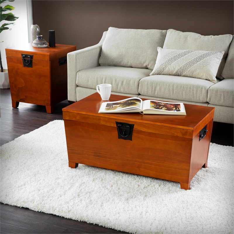 Maklaine Transitional Wood and Metal Cocktail Table Trunk in Brown