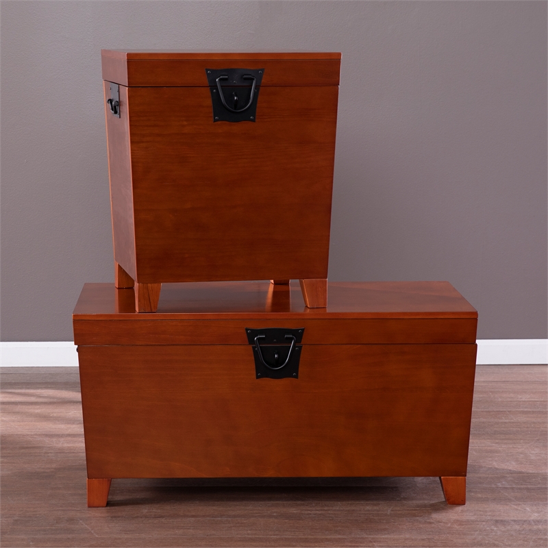 Maklaine Transitional Wood and Metal Cocktail Table Trunk in Brown
