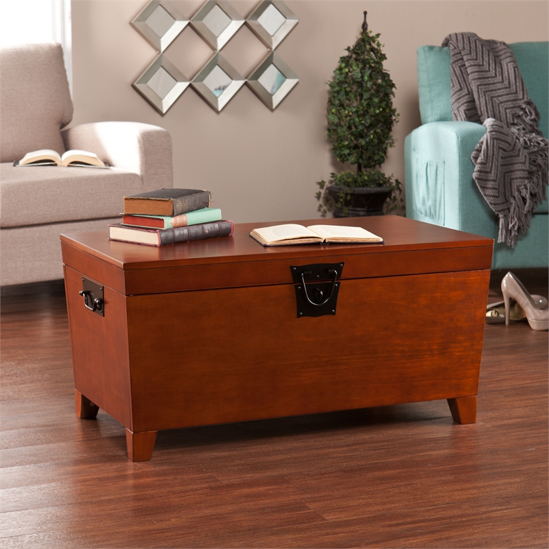 Maklaine Transitional Wood and Metal Cocktail Table Trunk in Brown