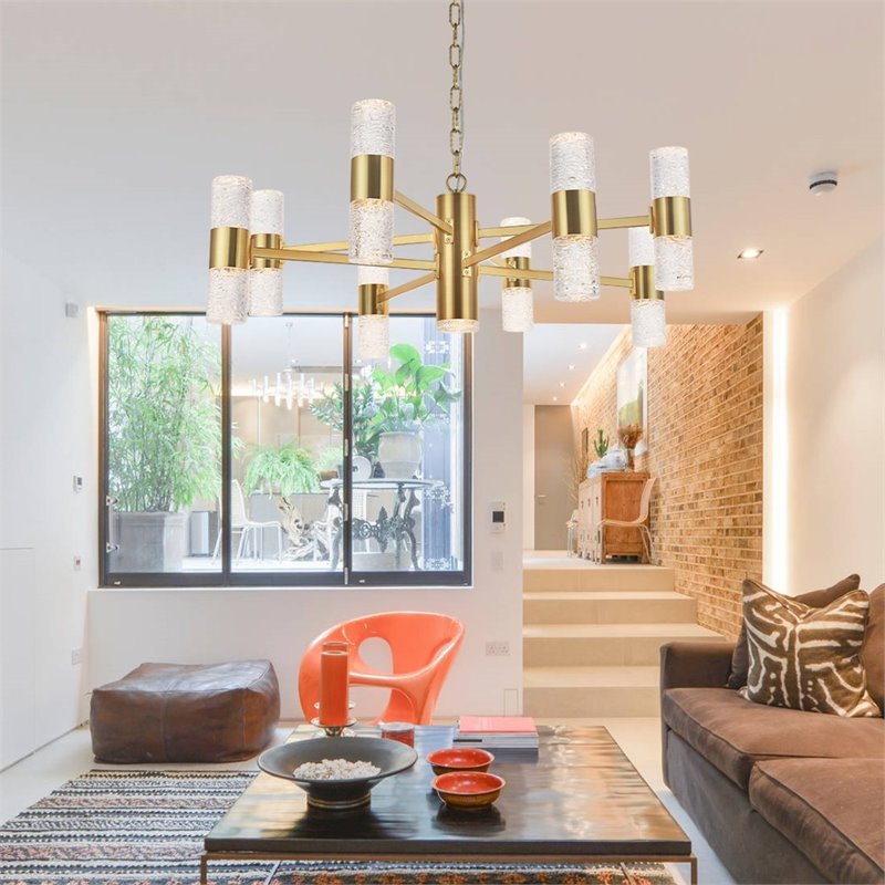 Maklaine Contemporary 2 Tier 17 Light Clear LED Chandelier in Gold
